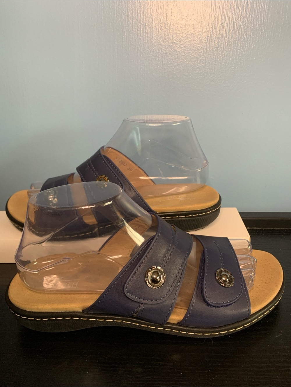 Women's Casual Slip-On Sandals in Navy with Adjustable Straps